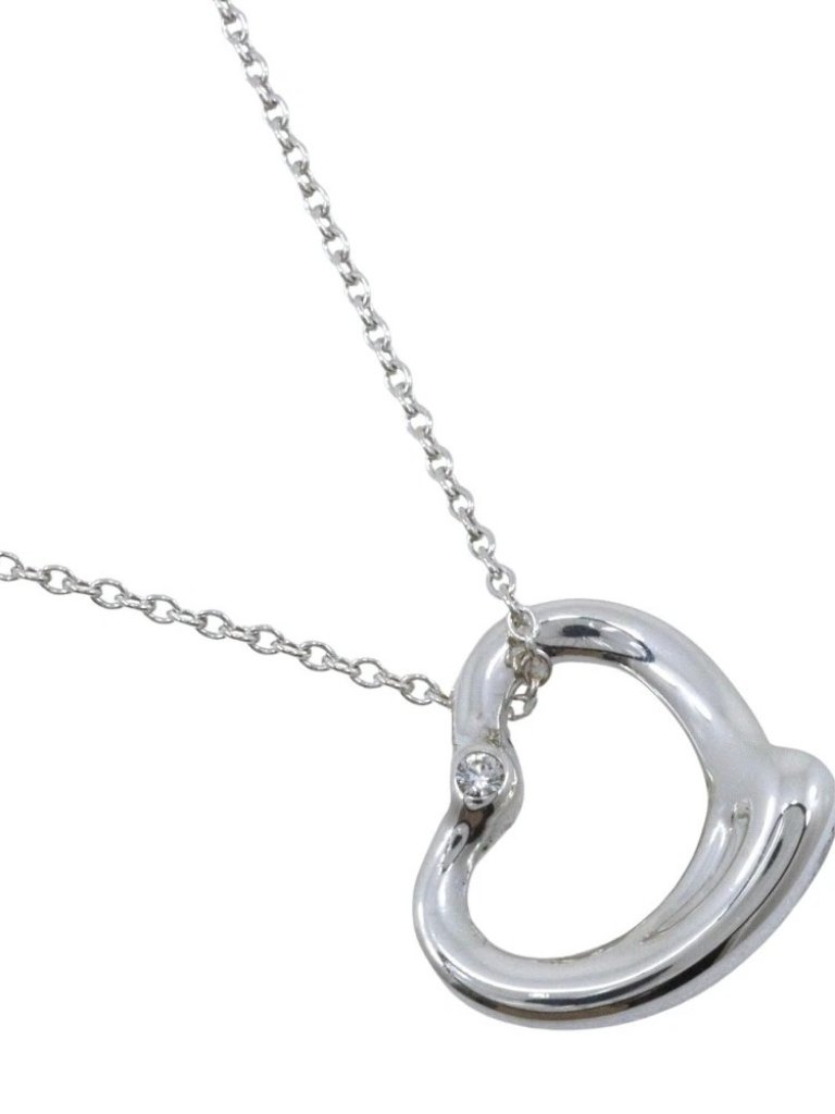 Tiffany&Co. Open Heart Necklace 2p Diamond Elsa Peretti Silver925/Diamond ...